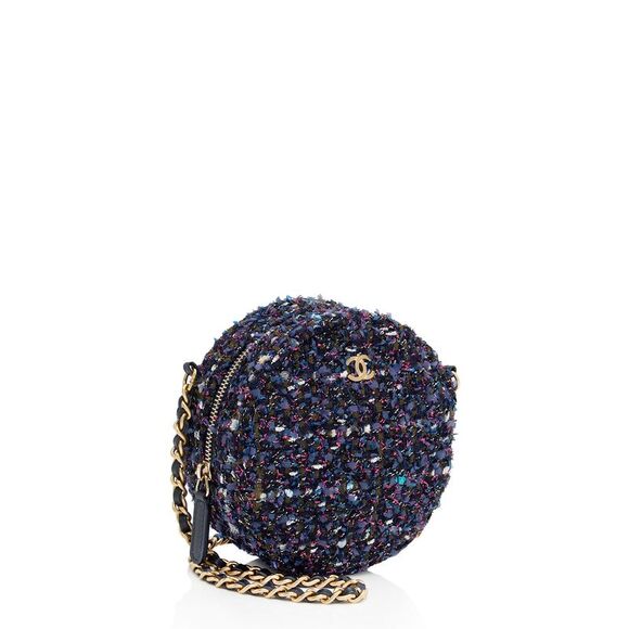 Chanel Tweed CC Round Clutch with Chain - Picture 2 of 11